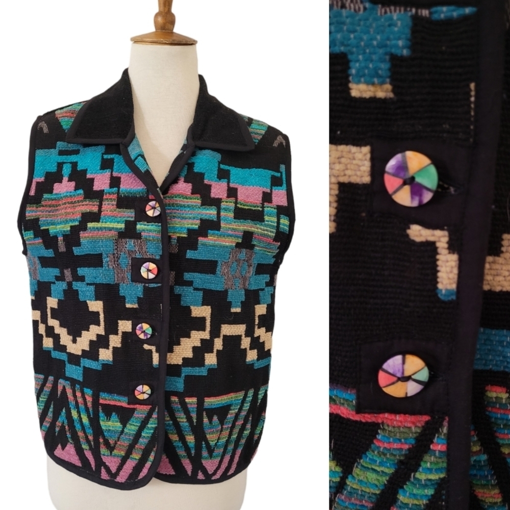 Vintage Anii by Natural Multi-color Woven Tapestry Vest